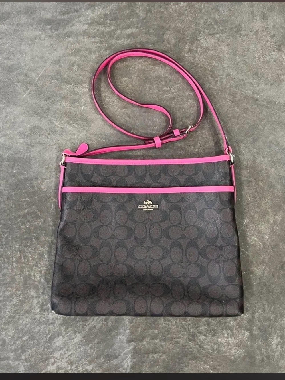 Coach Black Signature Crossbody with Pink Trim